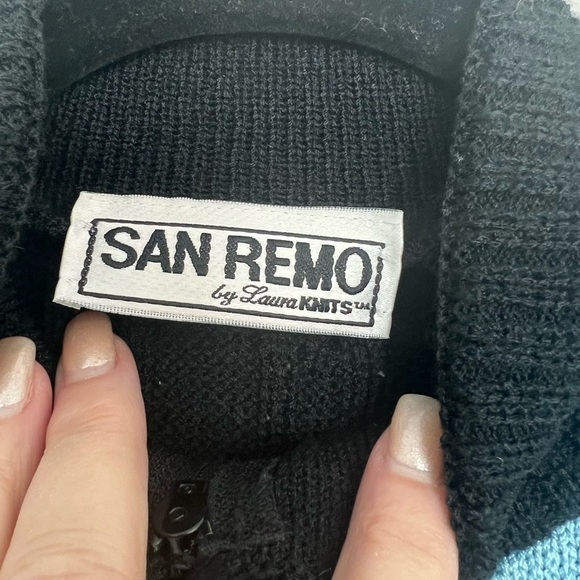 Vintage San Remo by Laura Knits Zip Sweater Black & Blue USA Size XL - Picture 3 of 4